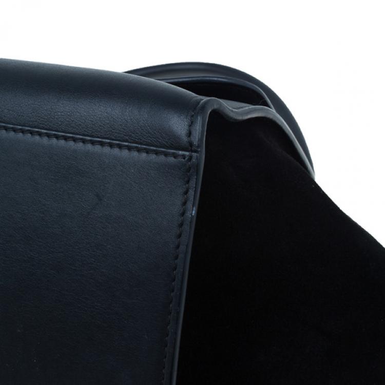 Pre Owned Celine Black Leather Embossed Crocodile Large Trapeze