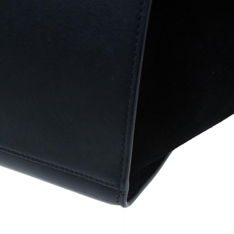 Pre Owned Celine Black Leather Embossed Crocodile Large Trapeze