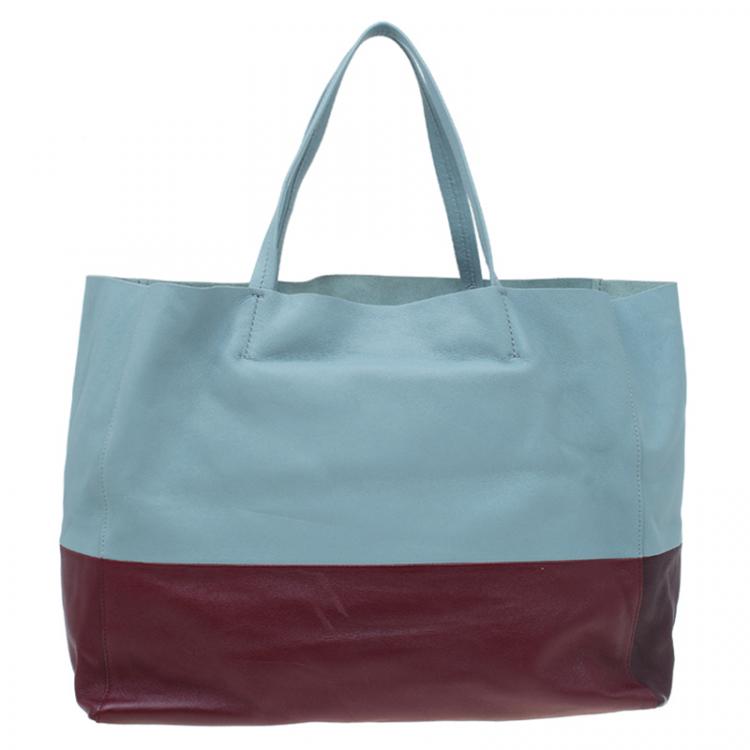 Pre Owned Celine Grey/Burgundy Bicolor Leather Horizontal Cabas Tote