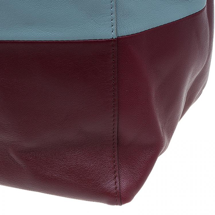 Pre Owned Celine Grey/Burgundy Bicolor Leather Horizontal Cabas Tote