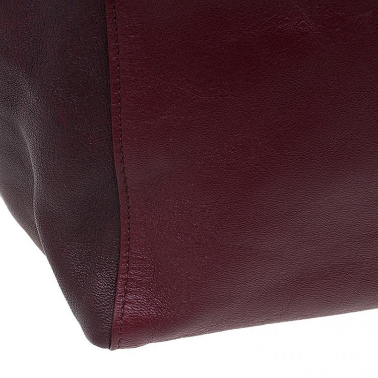 Pre Owned Celine Grey/Burgundy Bicolor Leather Horizontal Cabas Tote