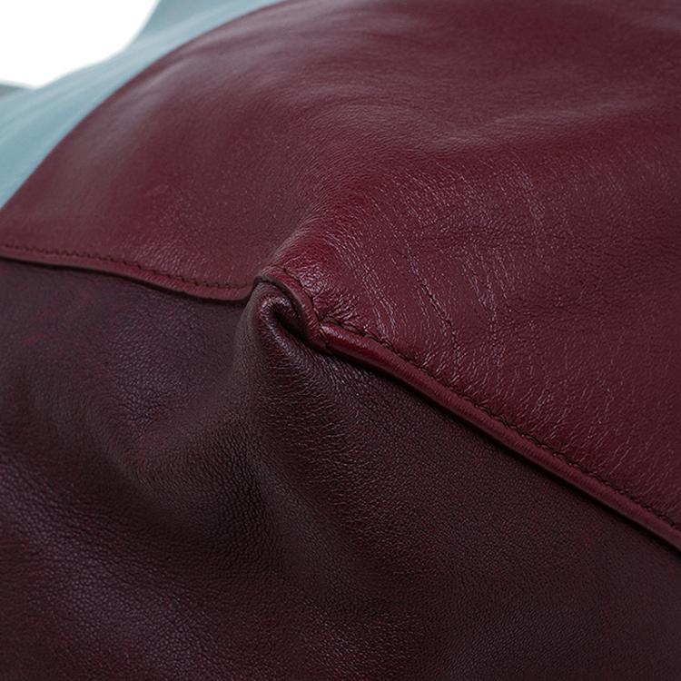 Pre Owned Celine Grey/Burgundy Bicolor Leather Horizontal Cabas Tote