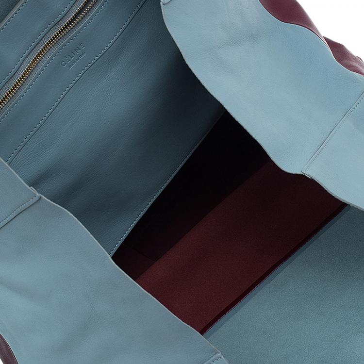 Pre Owned Celine Grey/Burgundy Bicolor Leather Horizontal Cabas Tote