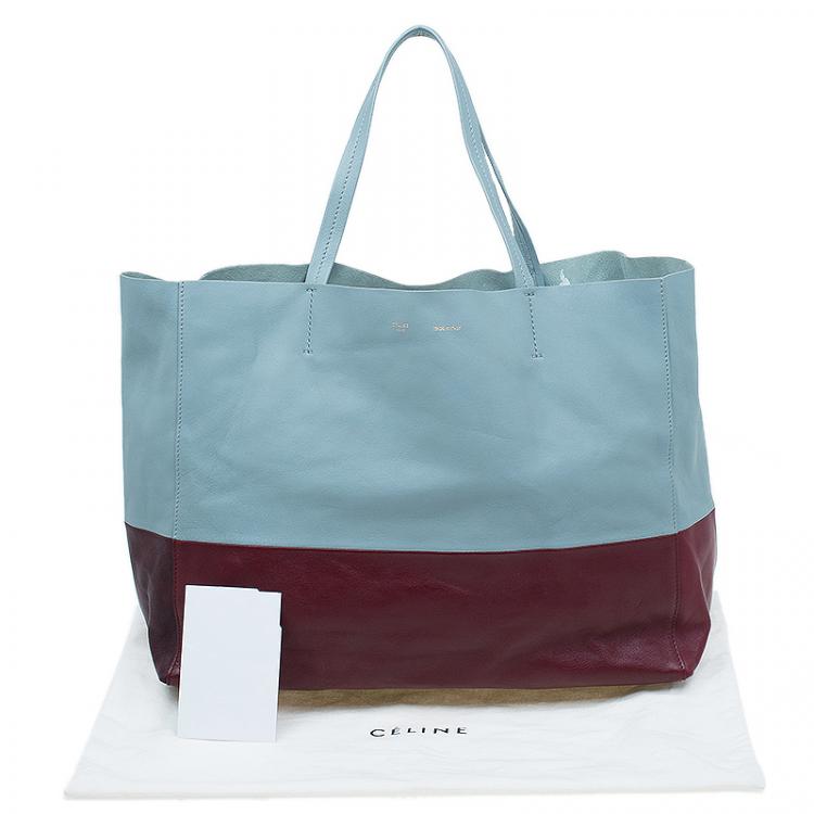 Pre Owned Celine Grey/Burgundy Bicolor Leather Horizontal Cabas Tote