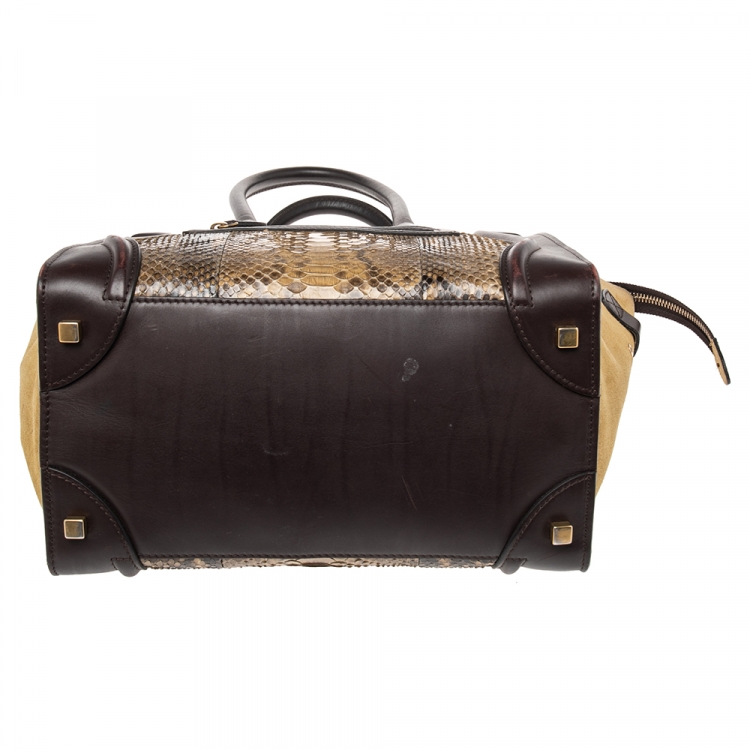 Pre Owned Celine Multicolor Embossed Python, Suede and Leather Mini Luggage Tote