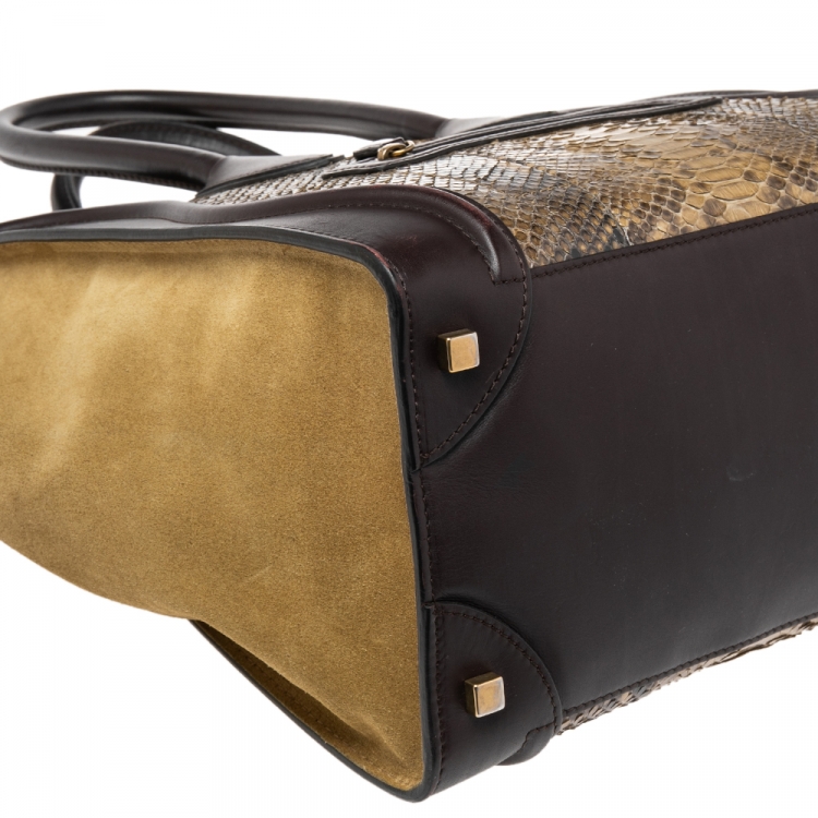 Pre Owned Celine Multicolor Embossed Python, Suede and Leather Mini Luggage Tote