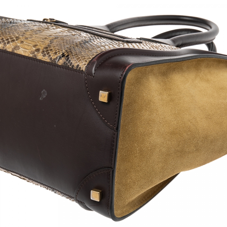 Pre Owned Celine Multicolor Embossed Python, Suede and Leather Mini Luggage Tote