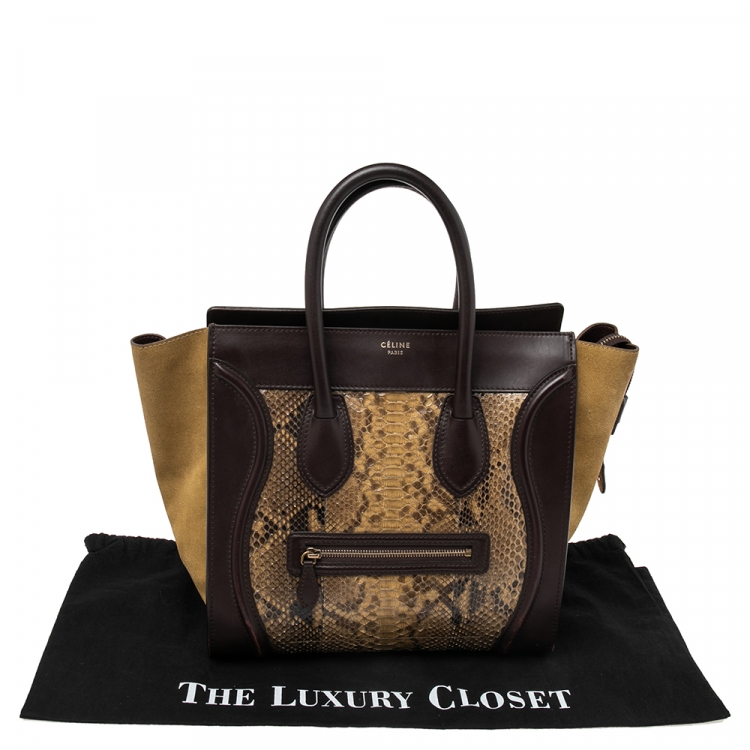 Pre Owned Celine Multicolor Embossed Python, Suede and Leather Mini Luggage Tote