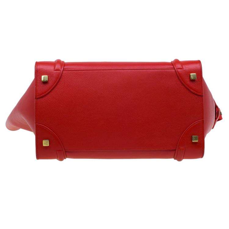 Pre Owned Celine Vermillion Calfskin Leather Mini Luggage Tote