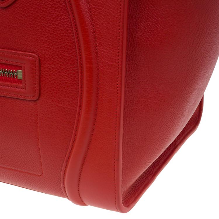 Pre Owned Celine Vermillion Calfskin Leather Mini Luggage Tote