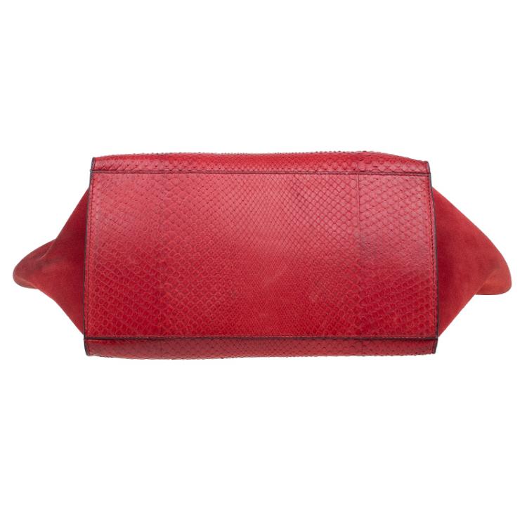 Pre Owned Celine Red Python and Suede Medium Trapeze Bag
