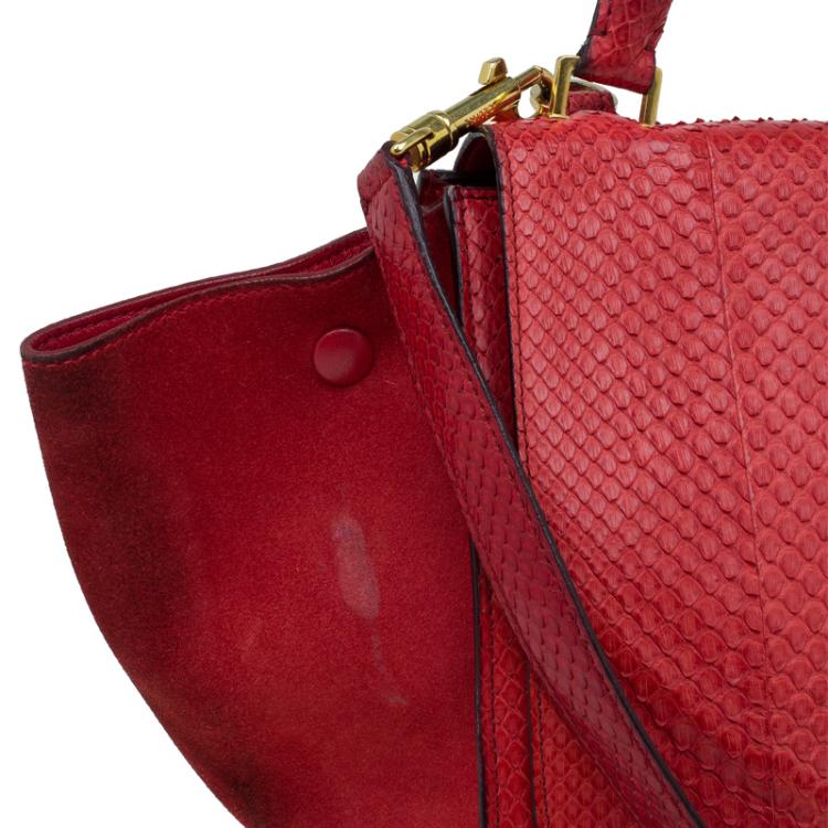 Pre Owned Celine Red Python and Suede Medium Trapeze Bag