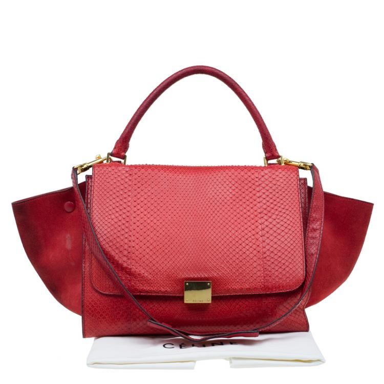 Pre Owned Celine Red Python and Suede Medium Trapeze Bag