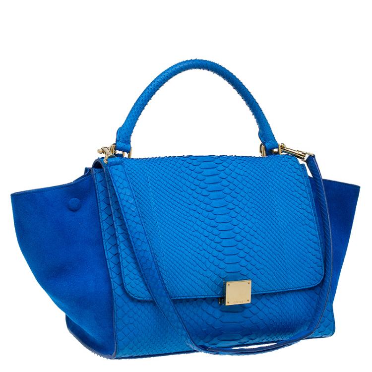 Pre Owned Celine Blue Python/Suede Medium Trapeze Bag