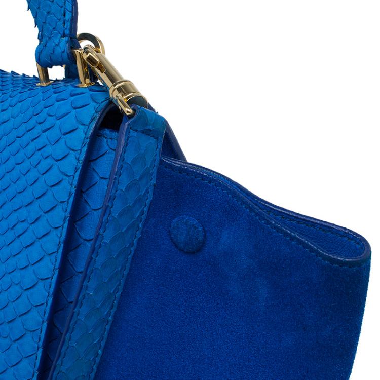 Pre Owned Celine Blue Python/Suede Medium Trapeze Bag