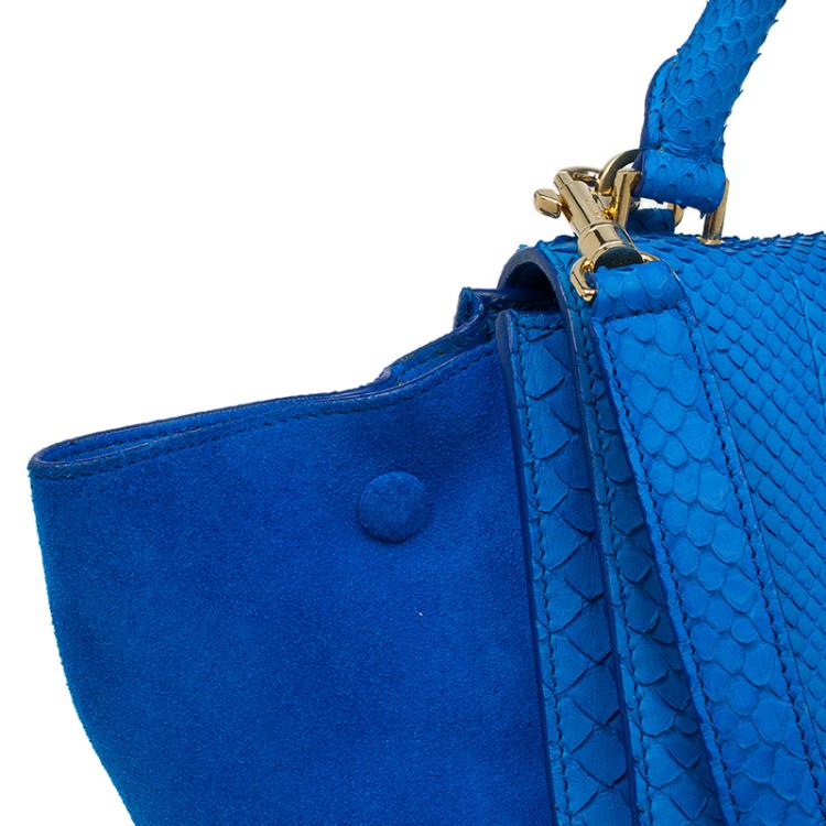 Pre Owned Celine Blue Python/Suede Medium Trapeze Bag