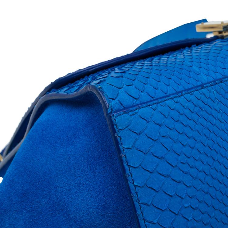 Pre Owned Celine Blue Python/Suede Medium Trapeze Bag