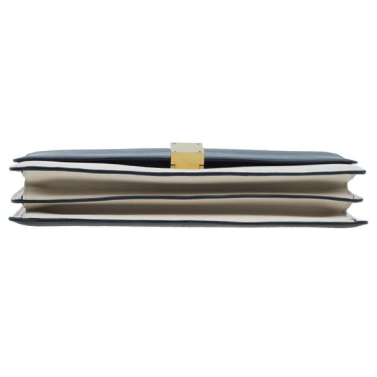 Pre Owned Celine Black and White Calfskin Medium Case Flap Bag