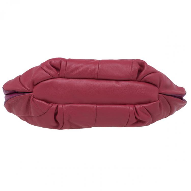 Pre Owned Celine Two Tone Red Pleated Clutch