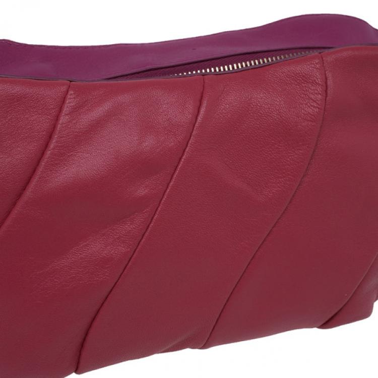 Pre Owned Celine Two Tone Red Pleated Clutch