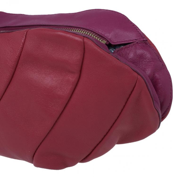 Pre Owned Celine Two Tone Red Pleated Clutch