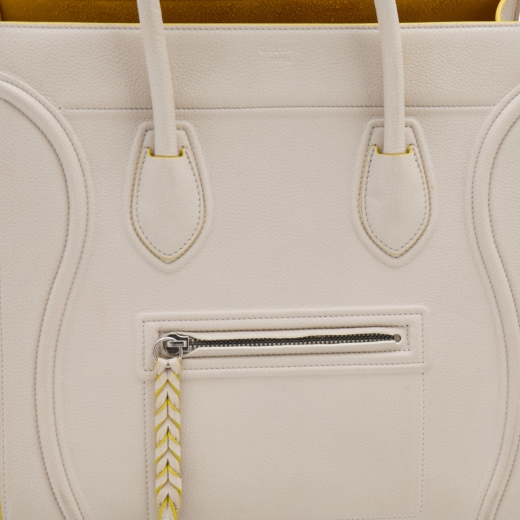 Pre Owned Celine Off White Leather Medium Phantom Luggage Tote