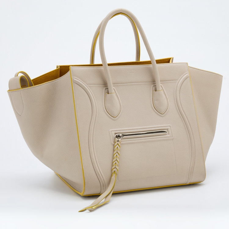 Pre Owned Celine Off White Leather Medium Phantom Luggage Tote