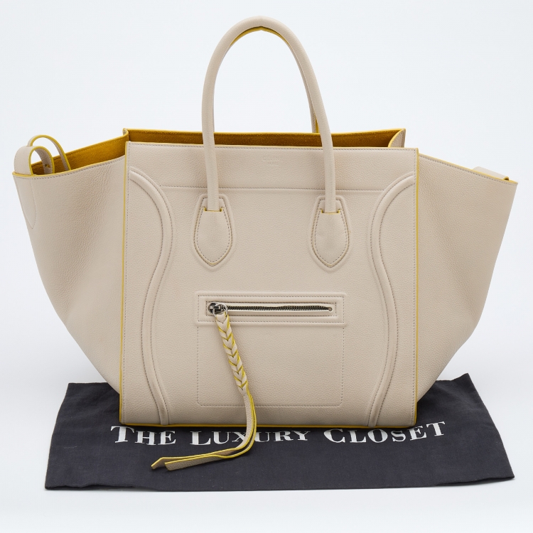 Pre Owned Celine Off White Leather Medium Phantom Luggage Tote
