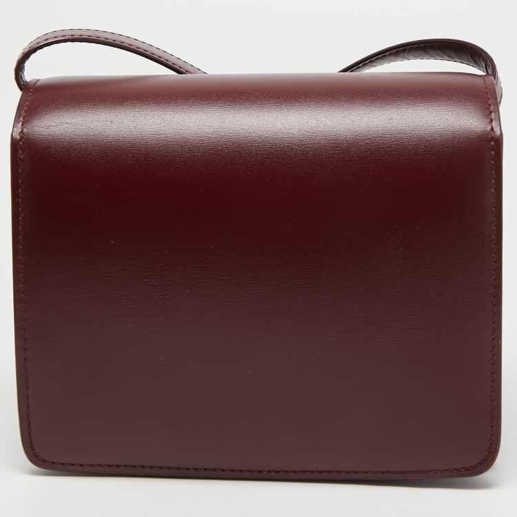 Pre Owned Celine Burgundy Leather Small Classic Box Shoulder Bag
