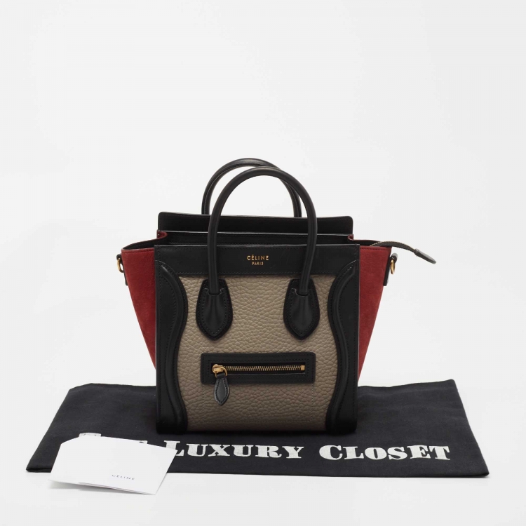 Pre Owned Celine Tri Color Leather and Nubuck Nano Luggage Tote