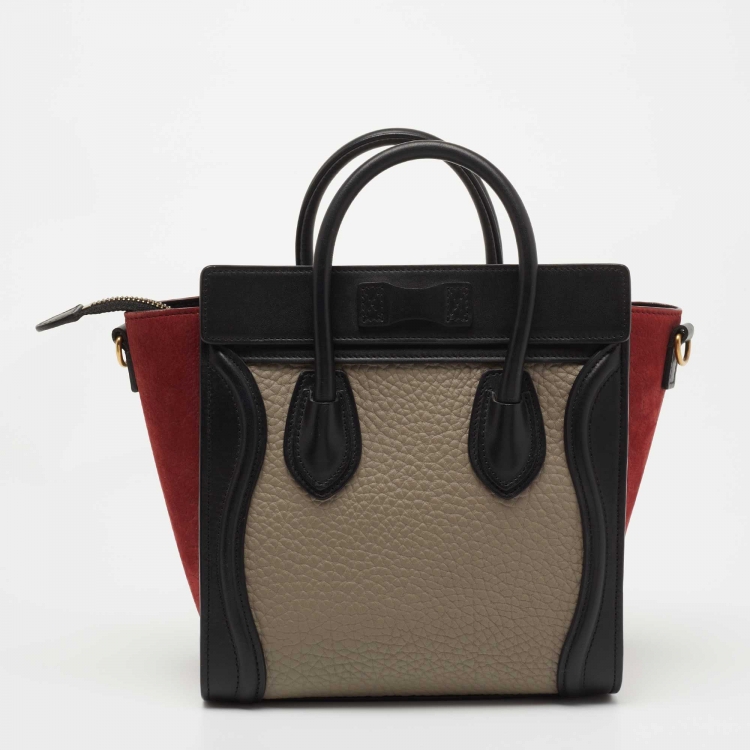 Pre Owned Celine Tri Color Leather and Nubuck Nano Luggage Tote