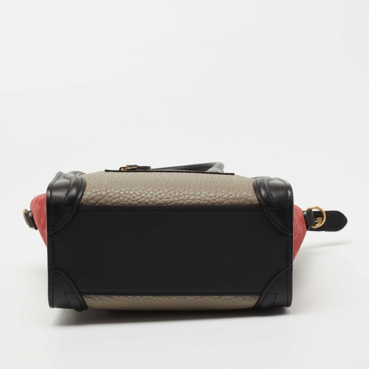 Pre Owned Celine Tri Color Leather and Nubuck Nano Luggage Tote