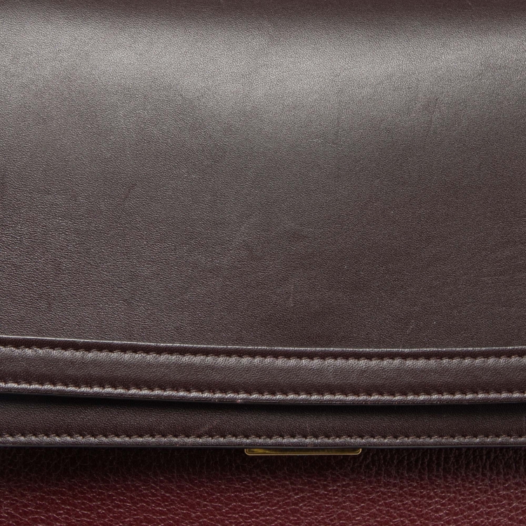 Pre Owned Celine Burgundy/Brown Leather Micro Belt Top Handle Bag