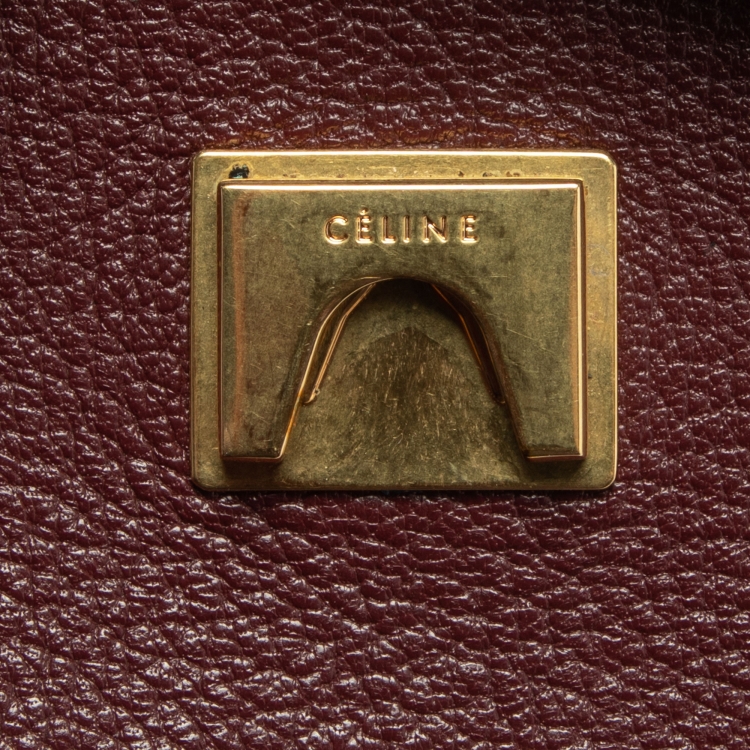 Pre Owned Celine Burgundy/Brown Leather Micro Belt Top Handle Bag