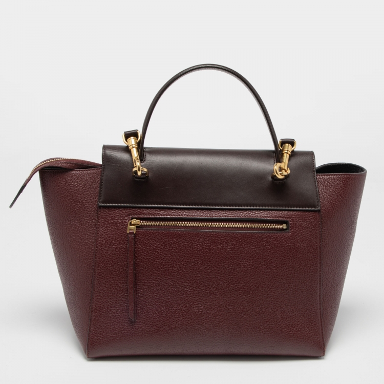 Pre Owned Celine Burgundy/Brown Leather Micro Belt Top Handle Bag