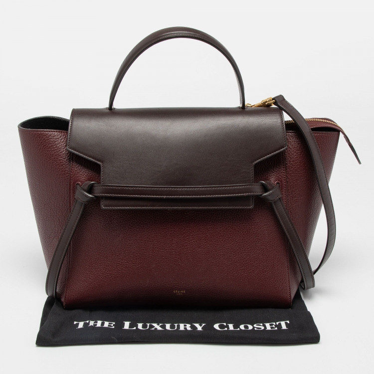 Pre Owned Celine Burgundy/Brown Leather Micro Belt Top Handle Bag
