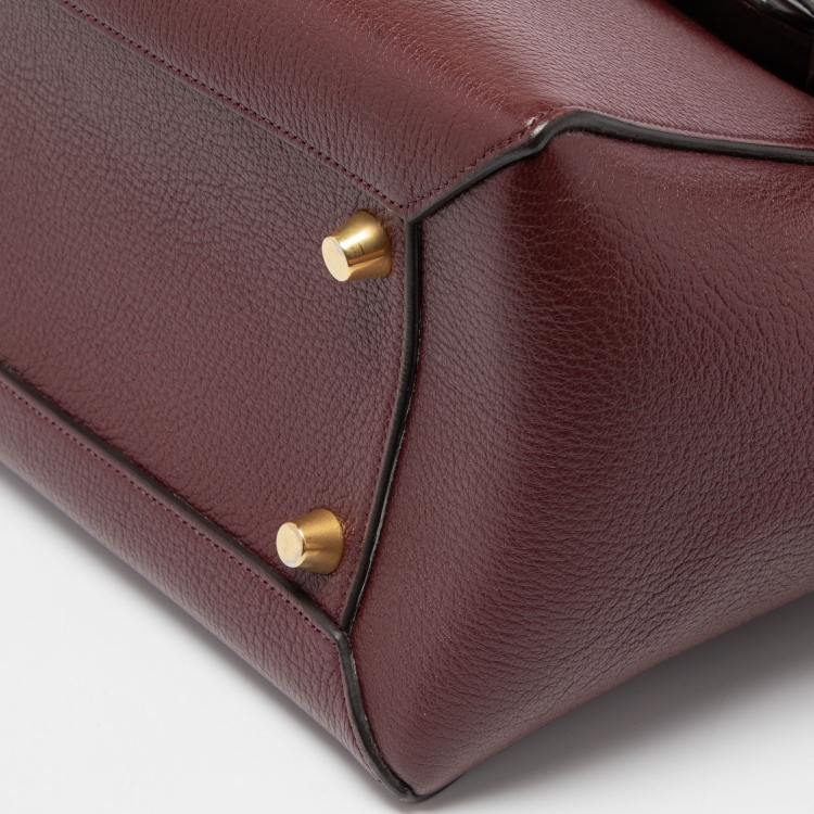 Pre Owned Celine Burgundy/Brown Leather Micro Belt Top Handle Bag
