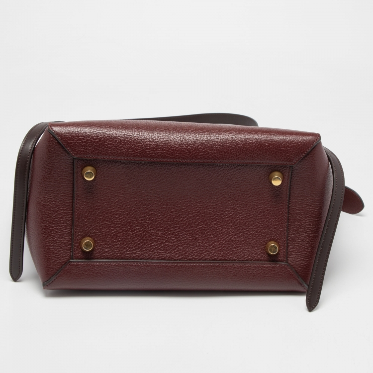 Pre Owned Celine Burgundy/Brown Leather Micro Belt Top Handle Bag