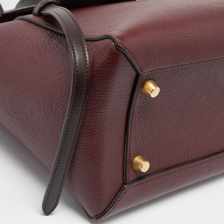 Pre Owned Celine Burgundy/Brown Leather Micro Belt Top Handle Bag