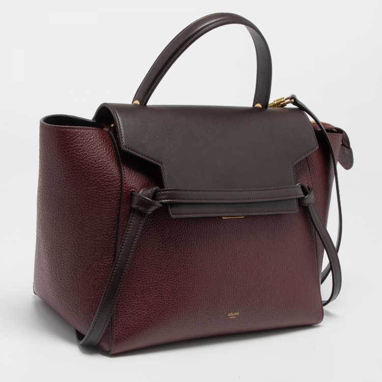 Pre Owned Celine Burgundy/Brown Leather Micro Belt Top Handle Bag