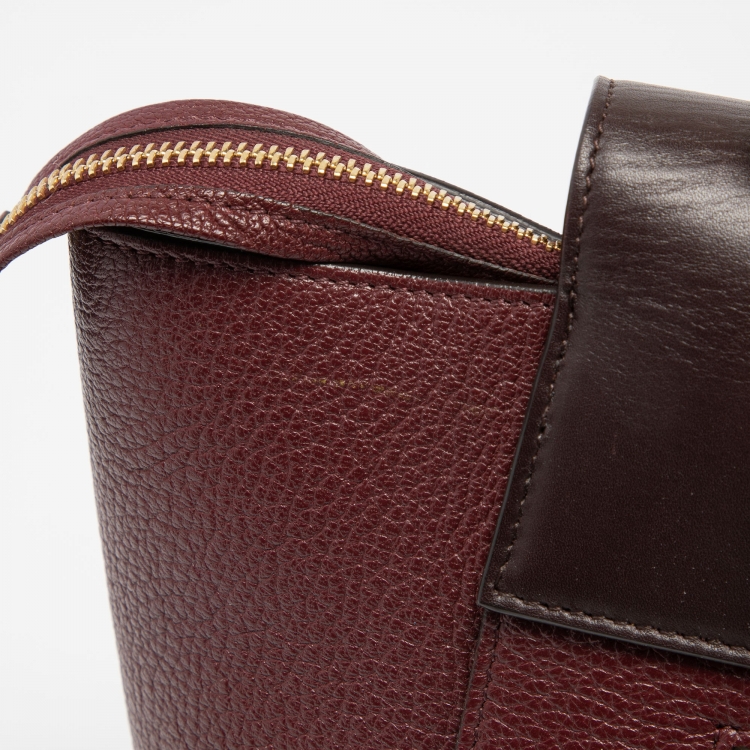 Pre Owned Celine Burgundy/Brown Leather Micro Belt Top Handle Bag