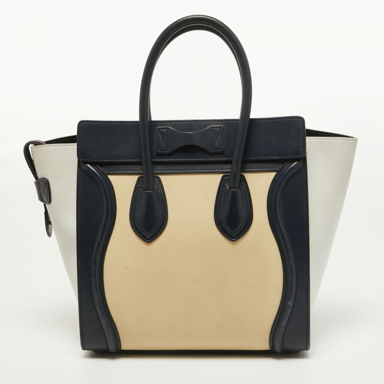 Pre Owned Celine Tri Color Leather Micro Luggage Tote