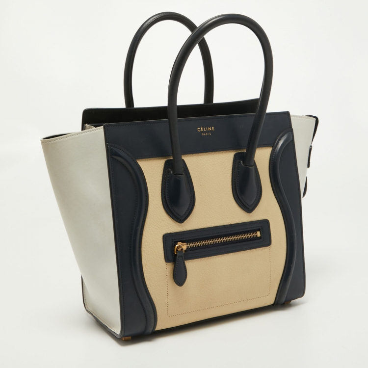 Pre Owned Celine Tri Color Leather Micro Luggage Tote