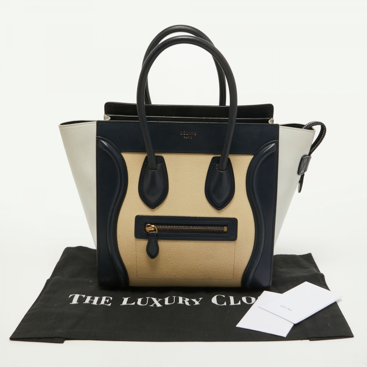 Pre Owned Celine Tri Color Leather Micro Luggage Tote