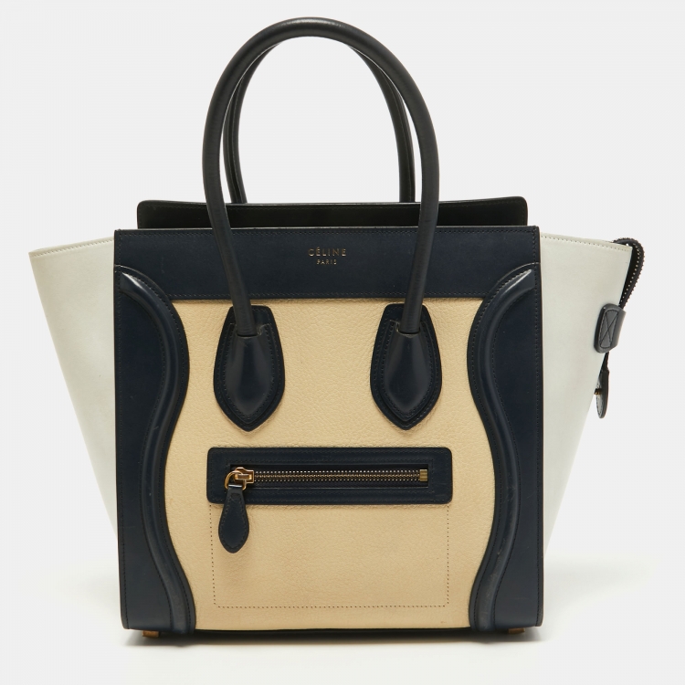 Pre Owned Celine Tri Color Leather Micro Luggage Tote