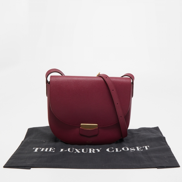 Pre Owned Celine Burgundy Leather Small Trotteur Crossbody Bag