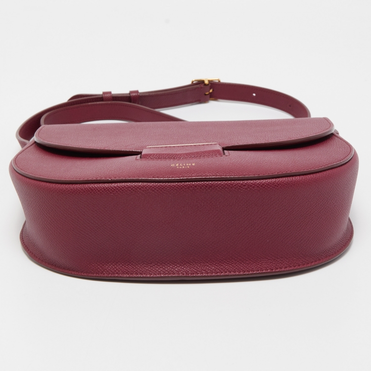 Pre Owned Celine Burgundy Leather Small Trotteur Crossbody Bag