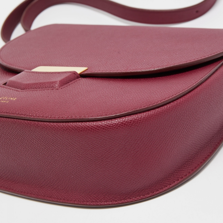 Pre Owned Celine Burgundy Leather Small Trotteur Crossbody Bag