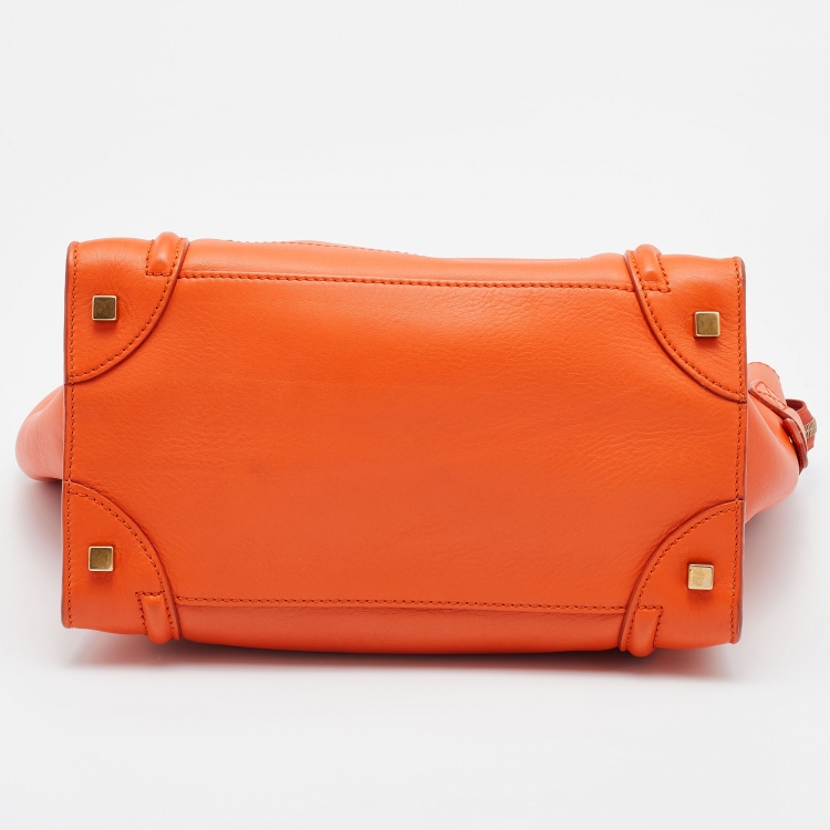 Pre Owned Celine Orange Leather Mini Luggage Tote