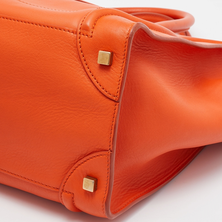 Pre Owned Celine Orange Leather Mini Luggage Tote